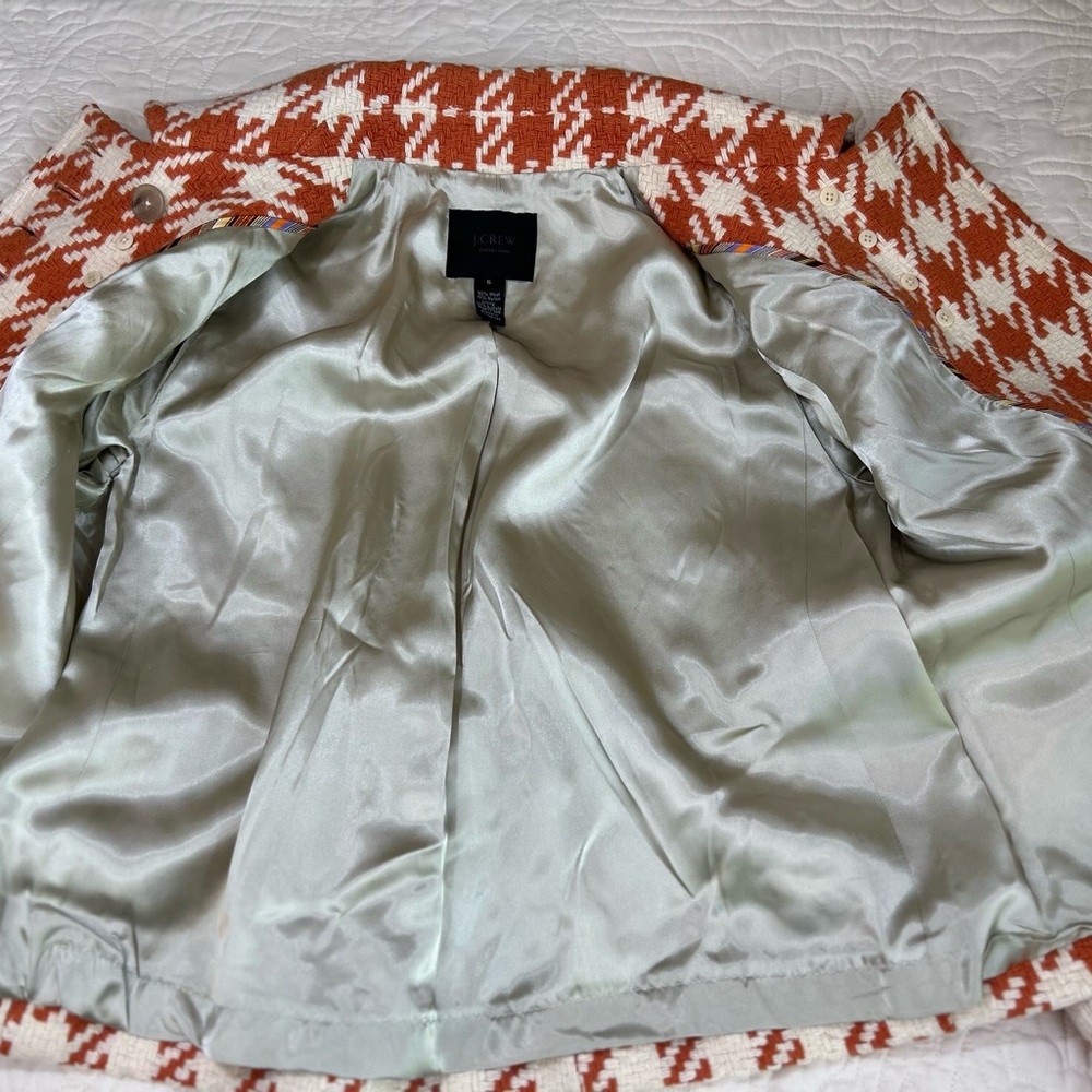 J.Crew Italian Houndstooth Greta Coat Orange & White Women’s Size Regularly $375 - Picture 12 of 14